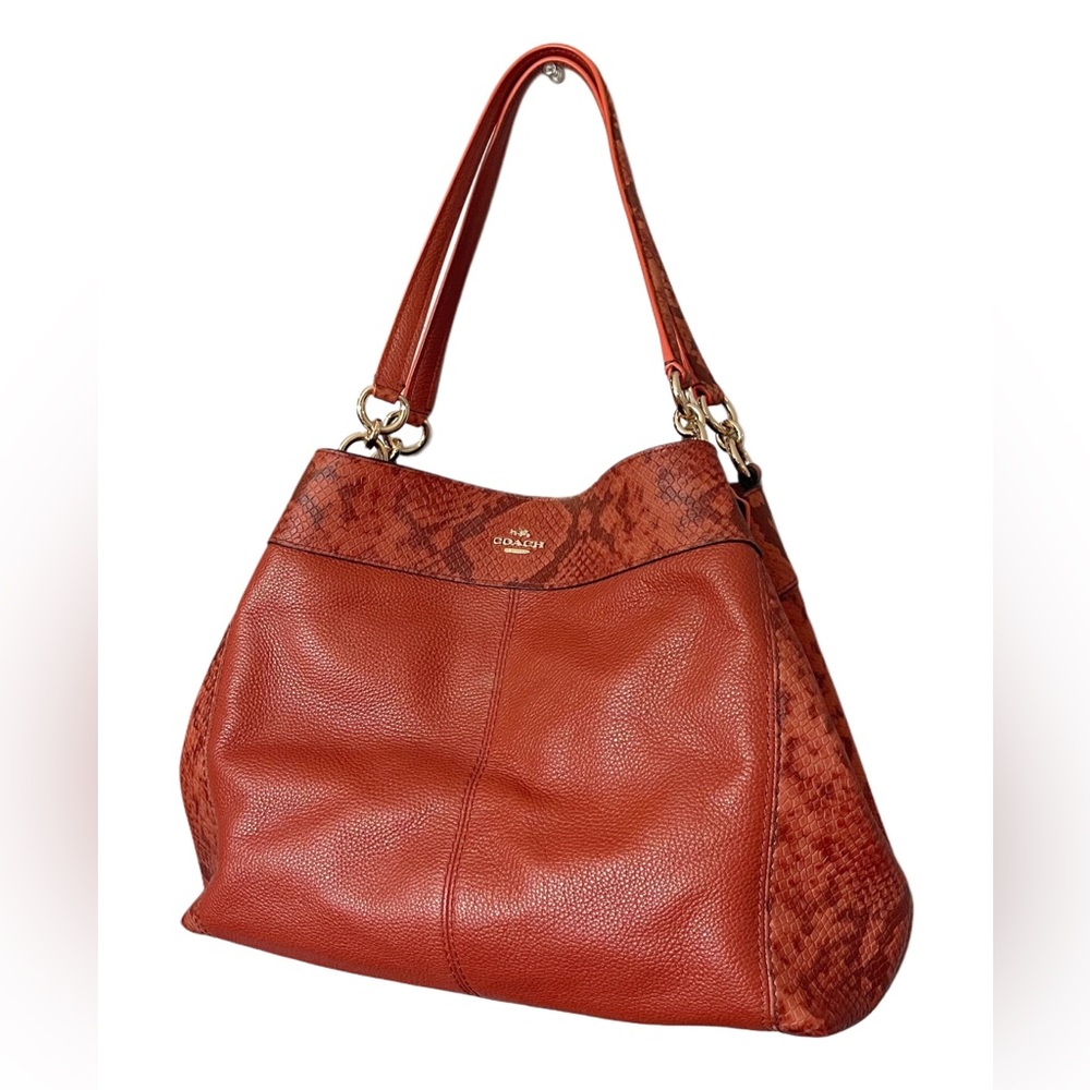 Coach Lexy Amber Red with Snakeskin Leather Accent Shoulder Bag
